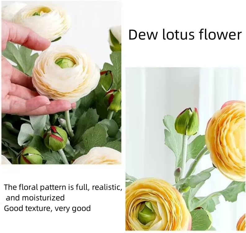 5Pcs 19.6" Artificial Ranunculus Flowers Real Touch Stem Ranunculus Artificial Flower Silk Flower for Arrangements Centerpiece Table Home Wedding Bouquet Party (White)