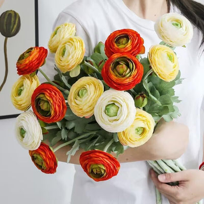 5Pcs 19.6" Artificial Ranunculus Flowers Real Touch Stem Ranunculus Artificial Flower Silk Flower for Arrangements Centerpiece Table Home Wedding Bouquet Party (White)
