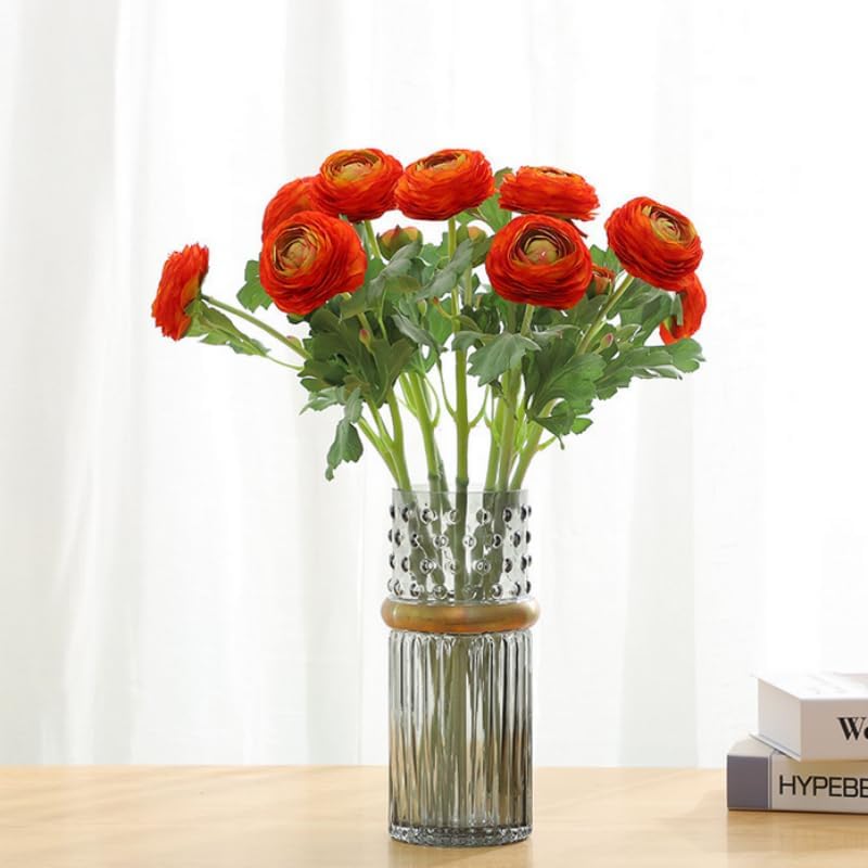 5Pcs 19.6" Artificial Ranunculus Flowers Real Touch Stem Ranunculus Artificial Flower Silk Flower for Arrangements Centerpiece Table Home Wedding Bouquet Party (White)