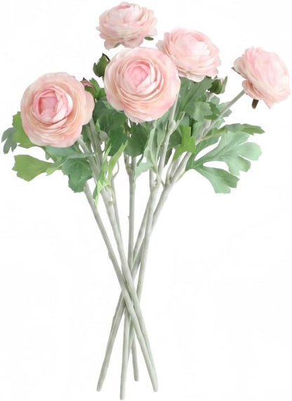 5Pcs 19.6" Artificial Ranunculus Flowers Real Touch Stem Ranunculus Artificial Flower Silk Flower for Arrangements Centerpiece Table Home Wedding Bouquet Party (White)
