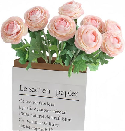 5Pcs 19.6" Artificial Ranunculus Flowers Real Touch Stem Ranunculus Artificial Flower Silk Flower for Arrangements Centerpiece Table Home Wedding Bouquet Party (White)