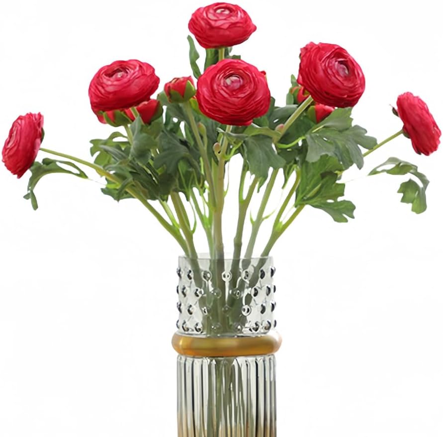 5Pcs 19.6" Artificial Ranunculus Flowers Real Touch Stem Ranunculus Artificial Flower Silk Flower for Arrangements Centerpiece Table Home Wedding Bouquet Party (White)