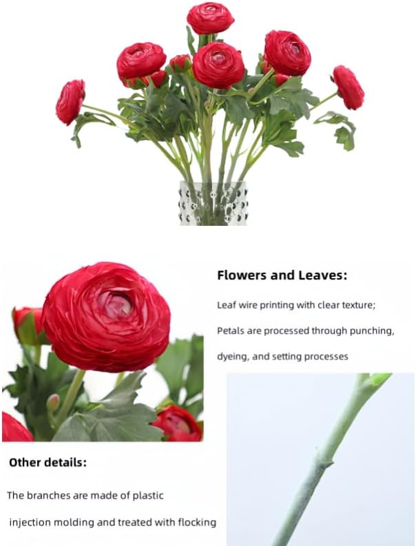 5Pcs 19.6" Artificial Ranunculus Flowers Real Touch Stem Ranunculus Artificial Flower Silk Flower for Arrangements Centerpiece Table Home Wedding Bouquet Party (White)