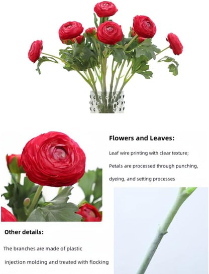 5Pcs 19.6" Artificial Ranunculus Flowers Real Touch Stem Ranunculus Artificial Flower Silk Flower for Arrangements Centerpiece Table Home Wedding Bouquet Party (White)