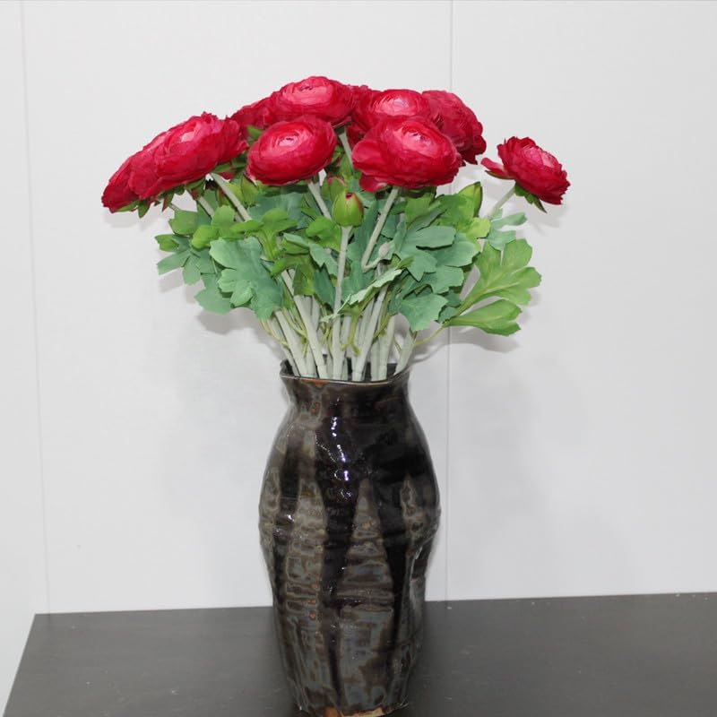 5Pcs 19.6" Artificial Ranunculus Flowers Real Touch Stem Ranunculus Artificial Flower Silk Flower for Arrangements Centerpiece Table Home Wedding Bouquet Party (White)