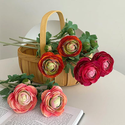 5Pcs 19.6" Artificial Ranunculus Flowers Real Touch Stem Ranunculus Artificial Flower Silk Flower for Arrangements Centerpiece Table Home Wedding Bouquet Party (White)