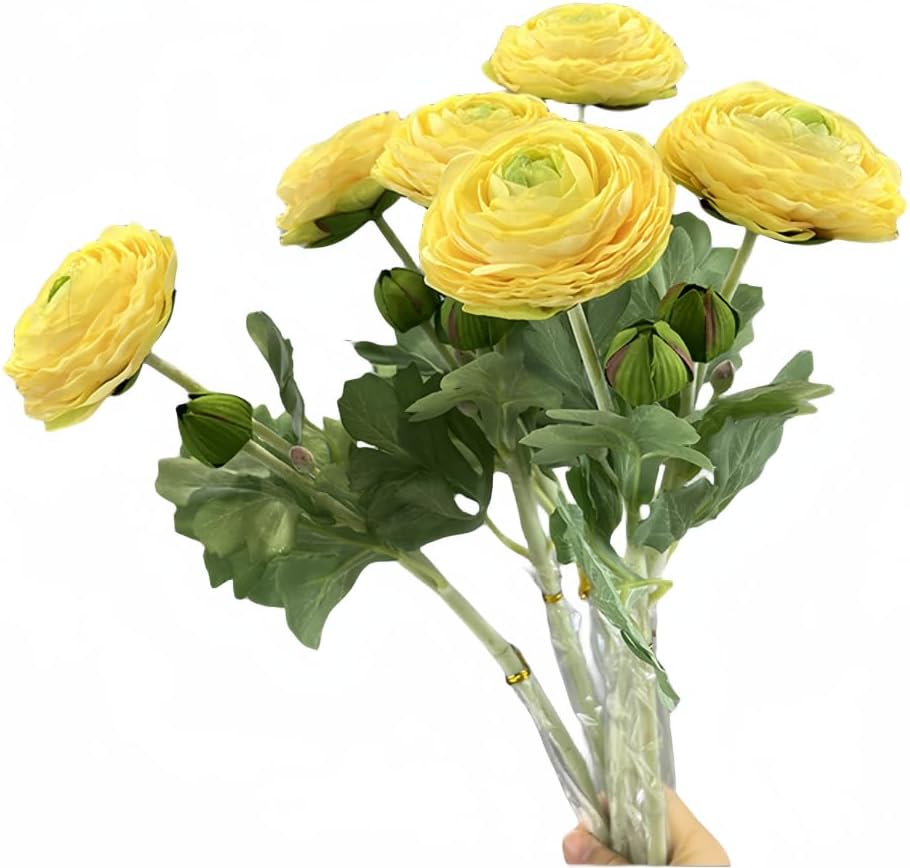 5Pcs 19.6" Artificial Ranunculus Flowers Real Touch Stem Ranunculus Artificial Flower Silk Flower for Arrangements Centerpiece Table Home Wedding Bouquet Party (White)