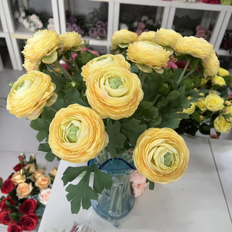 5Pcs 19.6" Artificial Ranunculus Flowers Real Touch Stem Ranunculus Artificial Flower Silk Flower for Arrangements Centerpiece Table Home Wedding Bouquet Party (White)