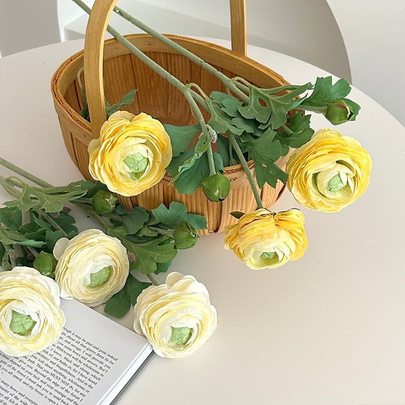 5Pcs 19.6" Artificial Ranunculus Flowers Real Touch Stem Ranunculus Artificial Flower Silk Flower for Arrangements Centerpiece Table Home Wedding Bouquet Party (White)