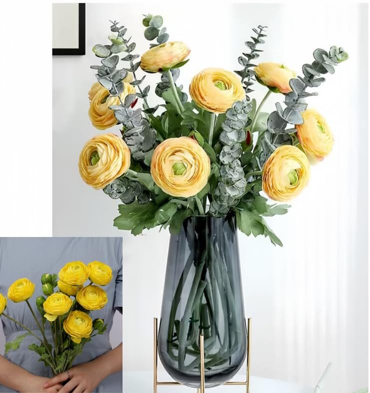5Pcs 19.6" Artificial Ranunculus Flowers Real Touch Stem Ranunculus Artificial Flower Silk Flower for Arrangements Centerpiece Table Home Wedding Bouquet Party (White)