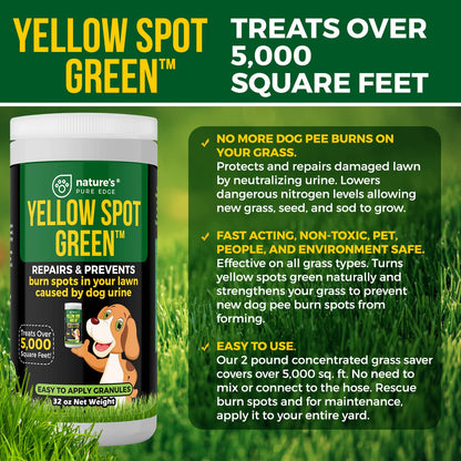 Yellow Spot Green™ Dog Urine Neutralizer for Lawns, Large 32 Ounce | Cures Urine Burns, Prevents Yellow Spots in Your Yard, Repair and Protect Grass from Dog Pee, Easy to Use Granules