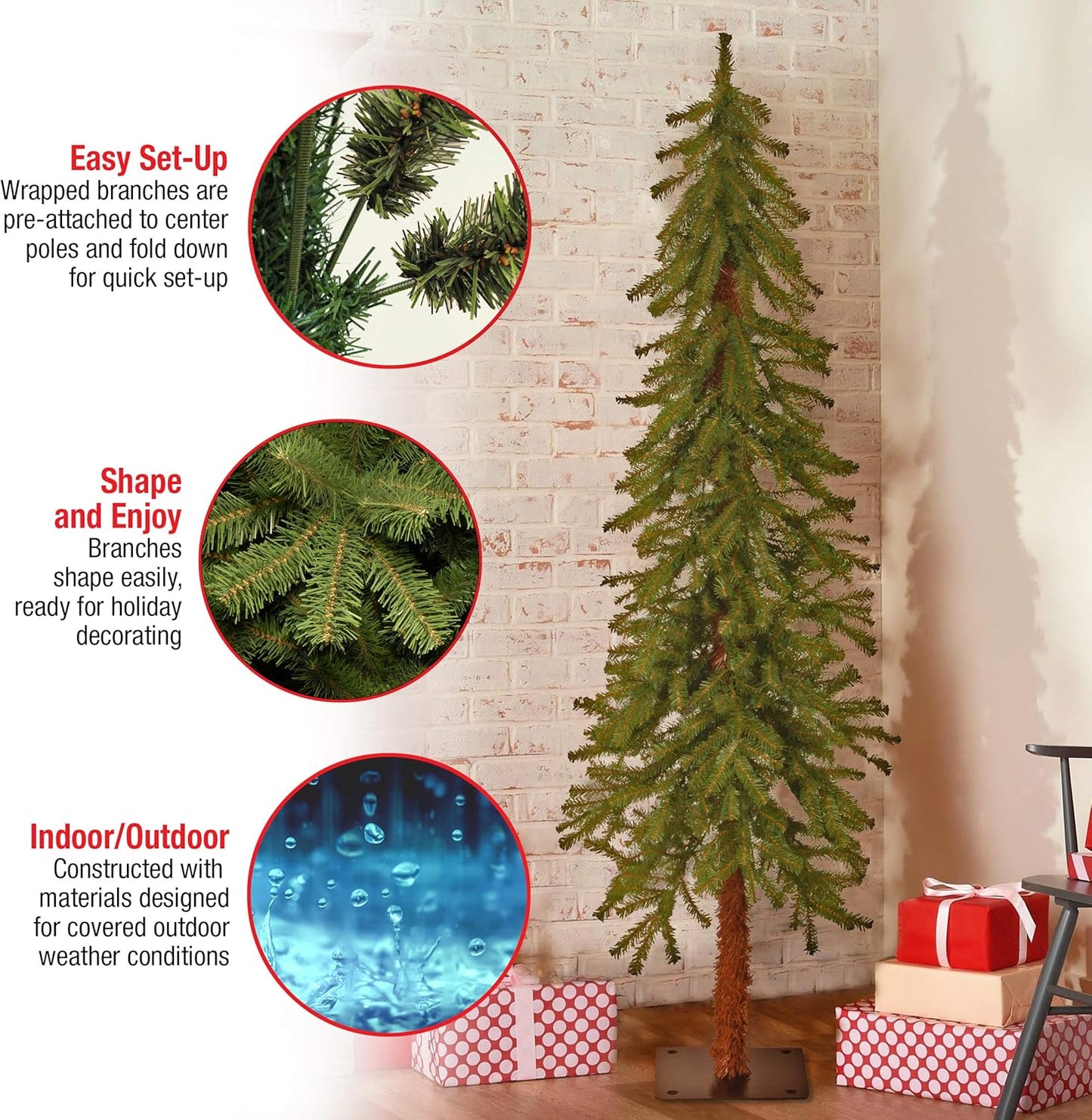 5ft Unlit Hickory Cedar Artificial Christmas Tree | 371 Tips, Metal Plate Base, Green