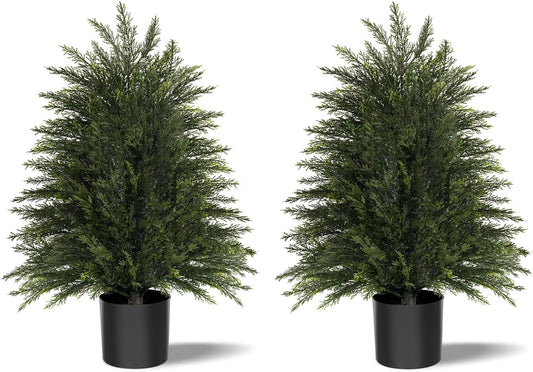 6FT Artificial Cedar Trees Set of 2, Realistic Faux Evergreen Topiary Bushes Plants, Outdoor Potted Fake Cypress Shrubs for Front Porch Garden Home Living Room Decor