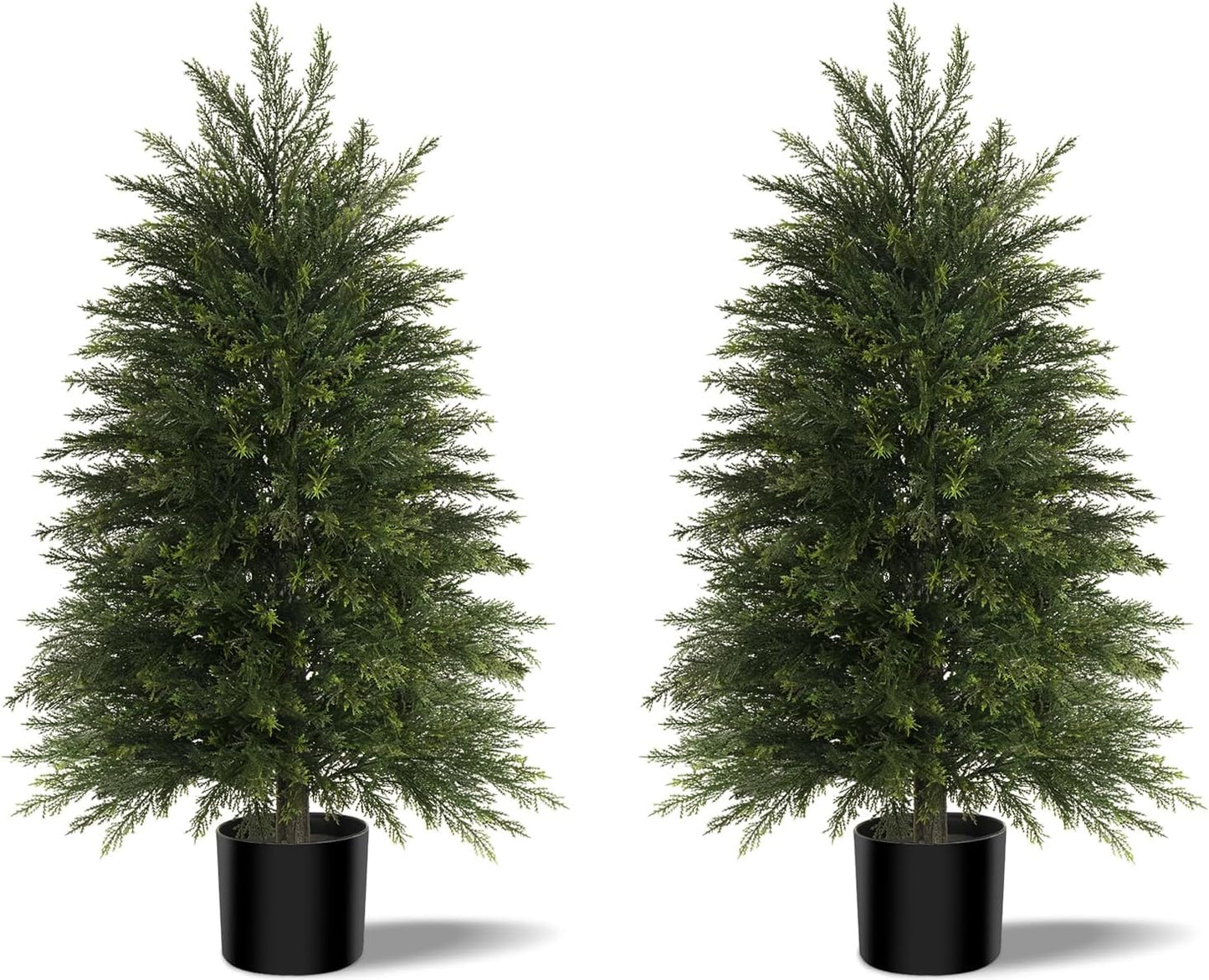 6FT Artificial Cedar Trees Set of 2, Realistic Faux Evergreen Topiary Bushes Plants, Outdoor Potted Fake Cypress Shrubs for Front Porch Garden Home Living Room Decor