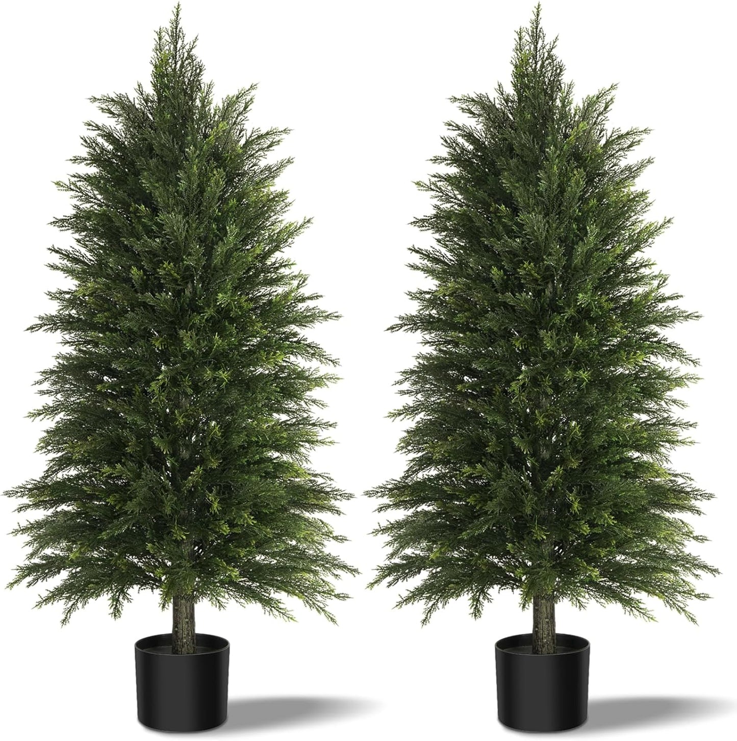 6FT Artificial Cedar Trees Set of 2, Realistic Faux Evergreen Topiary Bushes Plants, Outdoor Potted Fake Cypress Shrubs for Front Porch Garden Home Living Room Decor