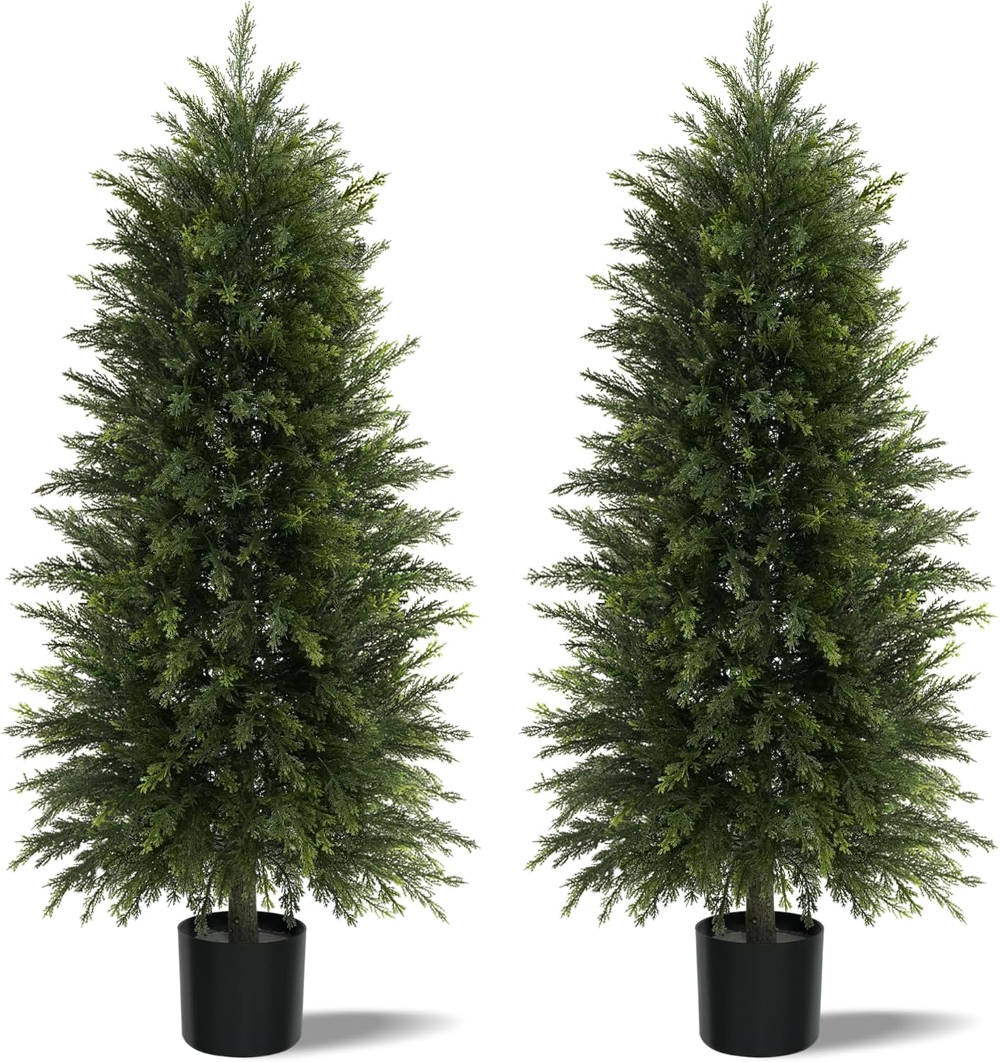 6FT Artificial Cedar Trees Set of 2, Realistic Faux Evergreen Topiary Bushes Plants, Outdoor Potted Fake Cypress Shrubs for Front Porch Garden Home Living Room Decor