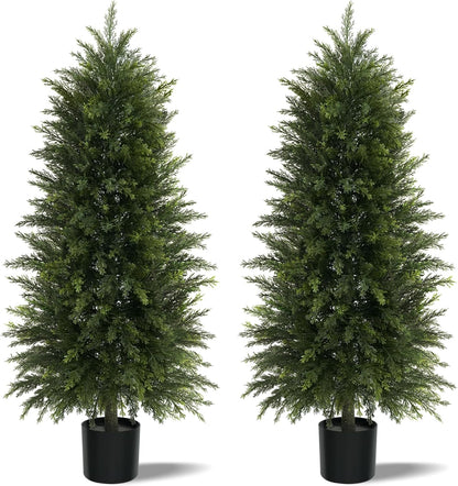 6FT Artificial Cedar Trees Set of 2, Realistic Faux Evergreen Topiary Bushes Plants, Outdoor Potted Fake Cypress Shrubs for Front Porch Garden Home Living Room Decor