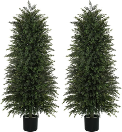 6FT Artificial Cedar Trees Set of 2, Realistic Faux Evergreen Topiary Bushes Plants, Outdoor Potted Fake Cypress Shrubs for Front Porch Garden Home Living Room Decor