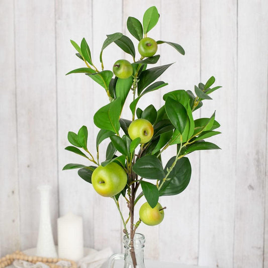 Artificial Green Apple Stem - Granny Smith Apple Tree Branch for Summer Flower Arrangements and Faux Fruit Displays (35 Inches Long)