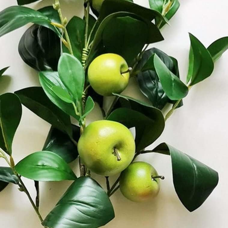 Artificial Green Apple Stem - Granny Smith Apple Tree Branch for Summer Flower Arrangements and Faux Fruit Displays (35 Inches Long)