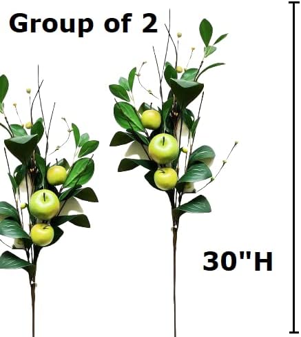 Artificial Green Apple Stem - Granny Smith Apple Tree Branch for Summer Flower Arrangements and Faux Fruit Displays (35 Inches Long)
