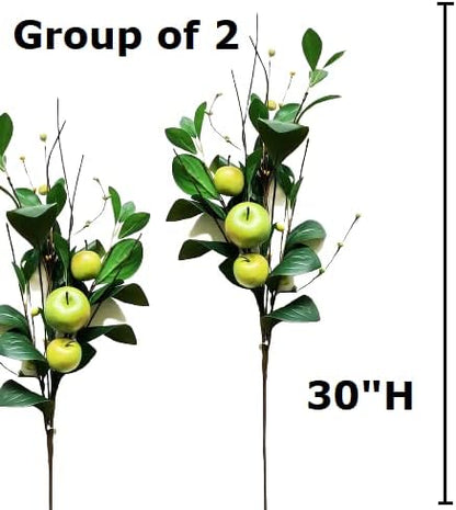 Artificial Green Apple Stem - Granny Smith Apple Tree Branch for Summer Flower Arrangements and Faux Fruit Displays (35 Inches Long)