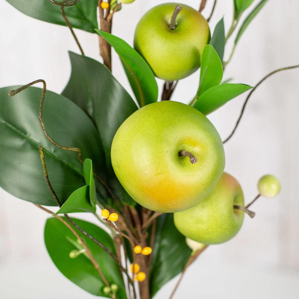 Artificial Green Apple Stem - Granny Smith Apple Tree Branch for Summer Flower Arrangements and Faux Fruit Displays (35 Inches Long)