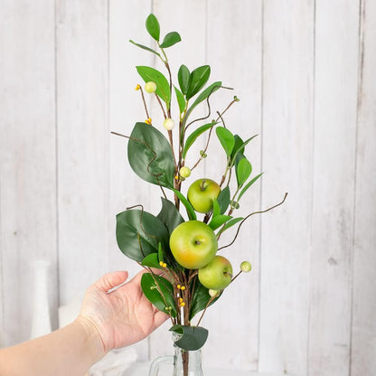Artificial Green Apple Stem - Granny Smith Apple Tree Branch for Summer Flower Arrangements and Faux Fruit Displays (35 Inches Long)