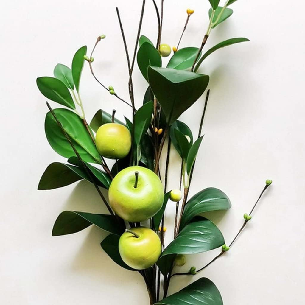 Artificial Green Apple Stem - Granny Smith Apple Tree Branch for Summer Flower Arrangements and Faux Fruit Displays (35 Inches Long)