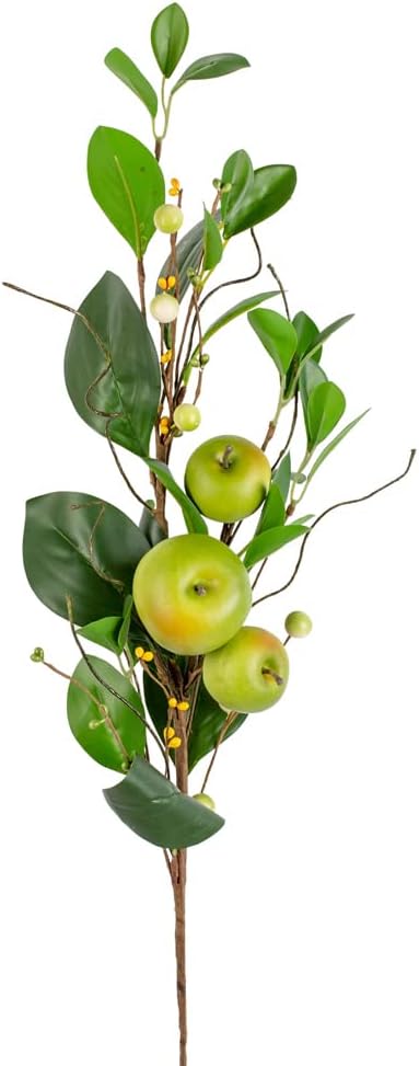 Artificial Green Apple Stem - Granny Smith Apple Tree Branch for Summer Flower Arrangements and Faux Fruit Displays (35 Inches Long)