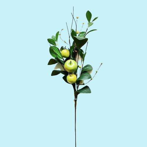 Artificial Green Apple Stem - Granny Smith Apple Tree Branch for Summer Flower Arrangements and Faux Fruit Displays (35 Inches Long)