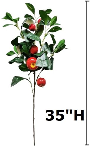 Artificial Green Apple Stem - Granny Smith Apple Tree Branch for Summer Flower Arrangements and Faux Fruit Displays (35 Inches Long)