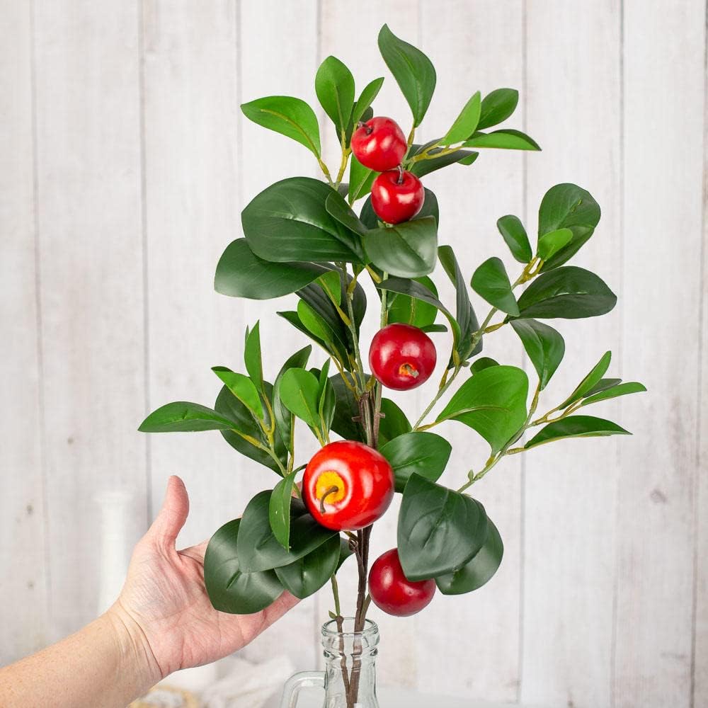 Artificial Green Apple Stem - Granny Smith Apple Tree Branch for Summer Flower Arrangements and Faux Fruit Displays (35 Inches Long)