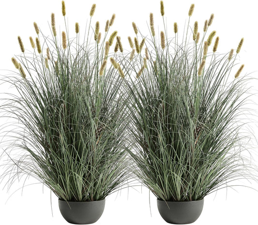 FloraFairy 4ft Onion Grass Set of 2, Large Size Artificial Cattail Reed