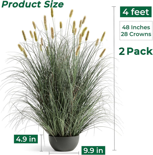 FloraFairy 4ft Onion Grass Set of 2, Large Size Artificial Cattail Reed
