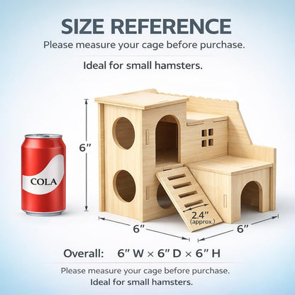 Tiny Hamster Maze Wood House Fun Slide House Double-Decker Hut for Dwarf Gerbil Mouse Mice Rat Small Animals(Only for Small Hamster)