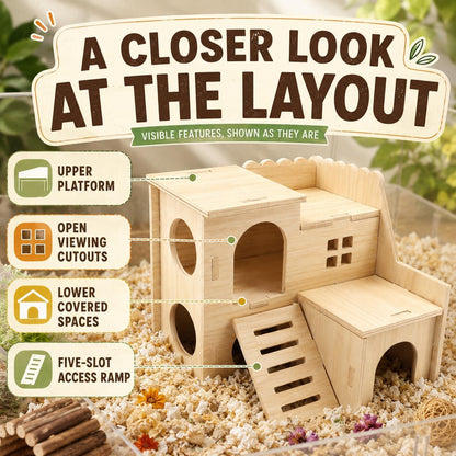 Tiny Hamster Maze Wood House Fun Slide House Double-Decker Hut for Dwarf Gerbil Mouse Mice Rat Small Animals(Only for Small Hamster)