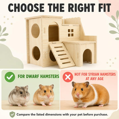 Tiny Hamster Maze Wood House Fun Slide House Double-Decker Hut for Dwarf Gerbil Mouse Mice Rat Small Animals(Only for Small Hamster)