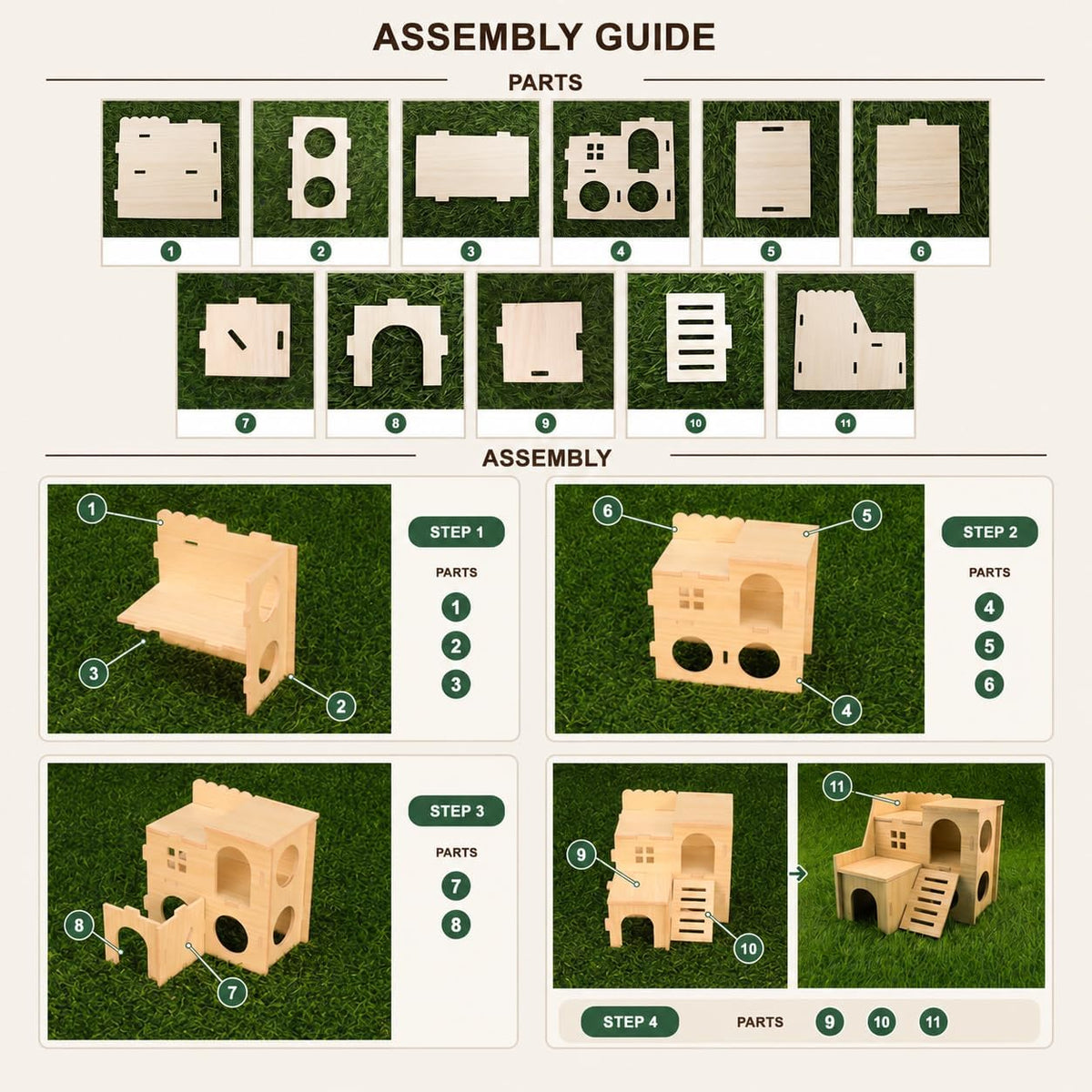 Tiny Hamster Maze Wood House Fun Slide House Double-Decker Hut for Dwarf Gerbil Mouse Mice Rat Small Animals(Only for Small Hamster)