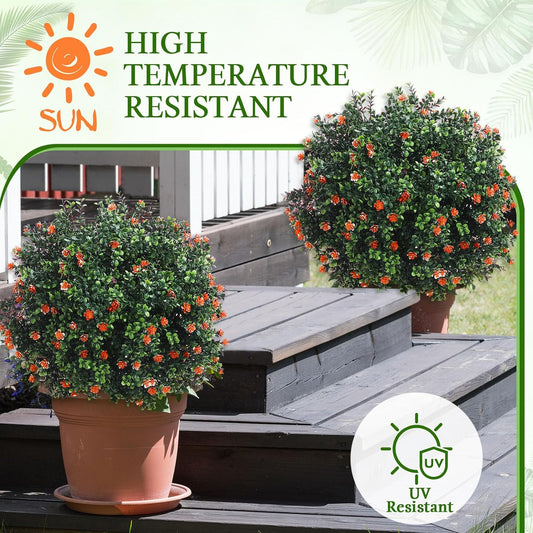 2 Pack Fall Topiary Boxwood Ball Tree 27", Orange, 27x18inch