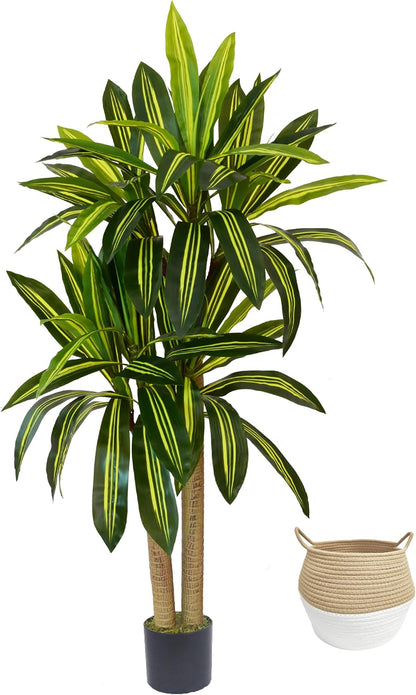 Artificial Ficus Tree, 6ft Tall Silk Fake Ficus Leaves Plant with Basket, Indoor Outdoor Faux Greenery Tree for Home Garden Office House Livingroom Décor