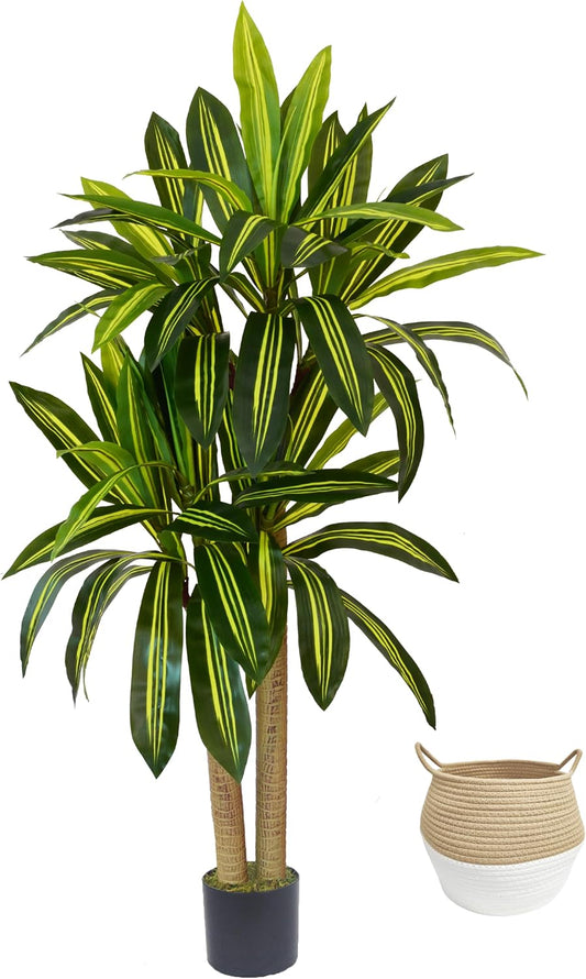 Artificial Ficus Tree, 6ft Tall Silk Fake Ficus Leaves Plant with Basket, Indoor Outdoor Faux Greenery Tree for Home Garden Office House Livingroom Décor