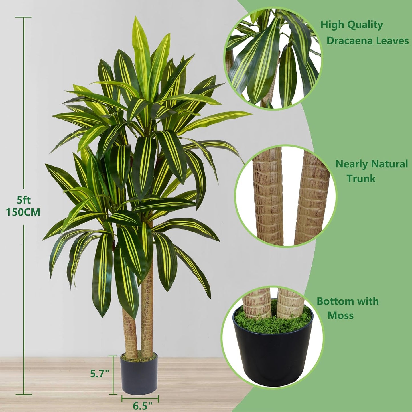 Artificial Ficus Tree, 6ft Tall Silk Fake Ficus Leaves Plant with Basket, Indoor Outdoor Faux Greenery Tree for Home Garden Office House Livingroom Décor