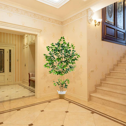 Artificial Ficus Tree, 6ft Tall Silk Fake Ficus Leaves Plant with Basket, Indoor Outdoor Faux Greenery Tree for Home Garden Office House Livingroom Décor