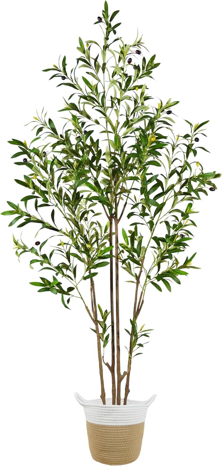 Artificial Ficus Tree, 6ft Tall Silk Fake Ficus Leaves Plant with Basket, Indoor Outdoor Faux Greenery Tree for Home Garden Office House Livingroom Décor