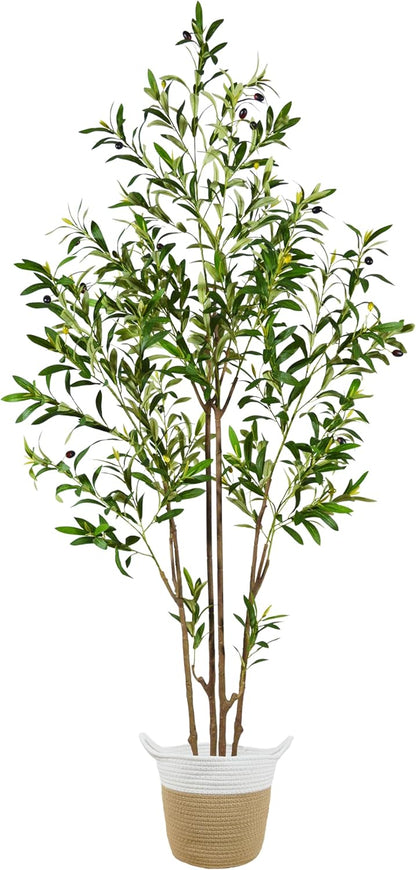 Artificial Ficus Tree, 6ft Tall Silk Fake Ficus Leaves Plant with Basket, Indoor Outdoor Faux Greenery Tree for Home Garden Office House Livingroom Décor