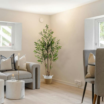 Artificial Ficus Tree, 6ft Tall Silk Fake Ficus Leaves Plant with Basket, Indoor Outdoor Faux Greenery Tree for Home Garden Office House Livingroom Décor
