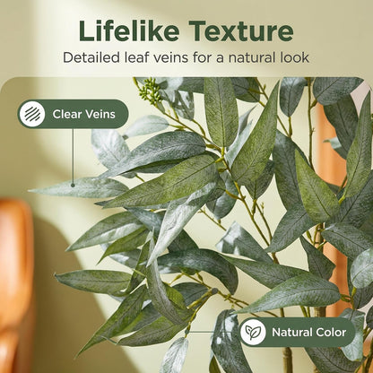 Eucalyptus Trees Artificial Indoor - 3FT Tall Faux Eucalyptus Plants in White Planter, Fake Plant Décor for Farmhouse Bedroom Office Room Hallway Decoration