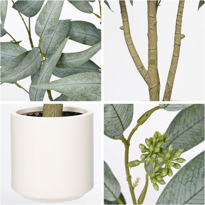 Eucalyptus Trees Artificial Indoor - 3FT Tall Faux Eucalyptus Plants in White Planter, Fake Plant Décor for Farmhouse Bedroom Office Room Hallway Decoration