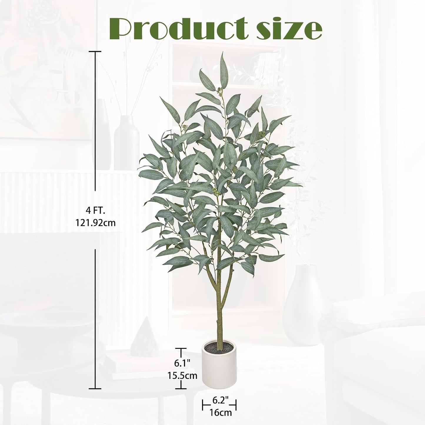 Eucalyptus Trees Artificial Indoor - 3FT Tall Faux Eucalyptus Plants in White Planter, Fake Plant Décor for Farmhouse Bedroom Office Room Hallway Decoration